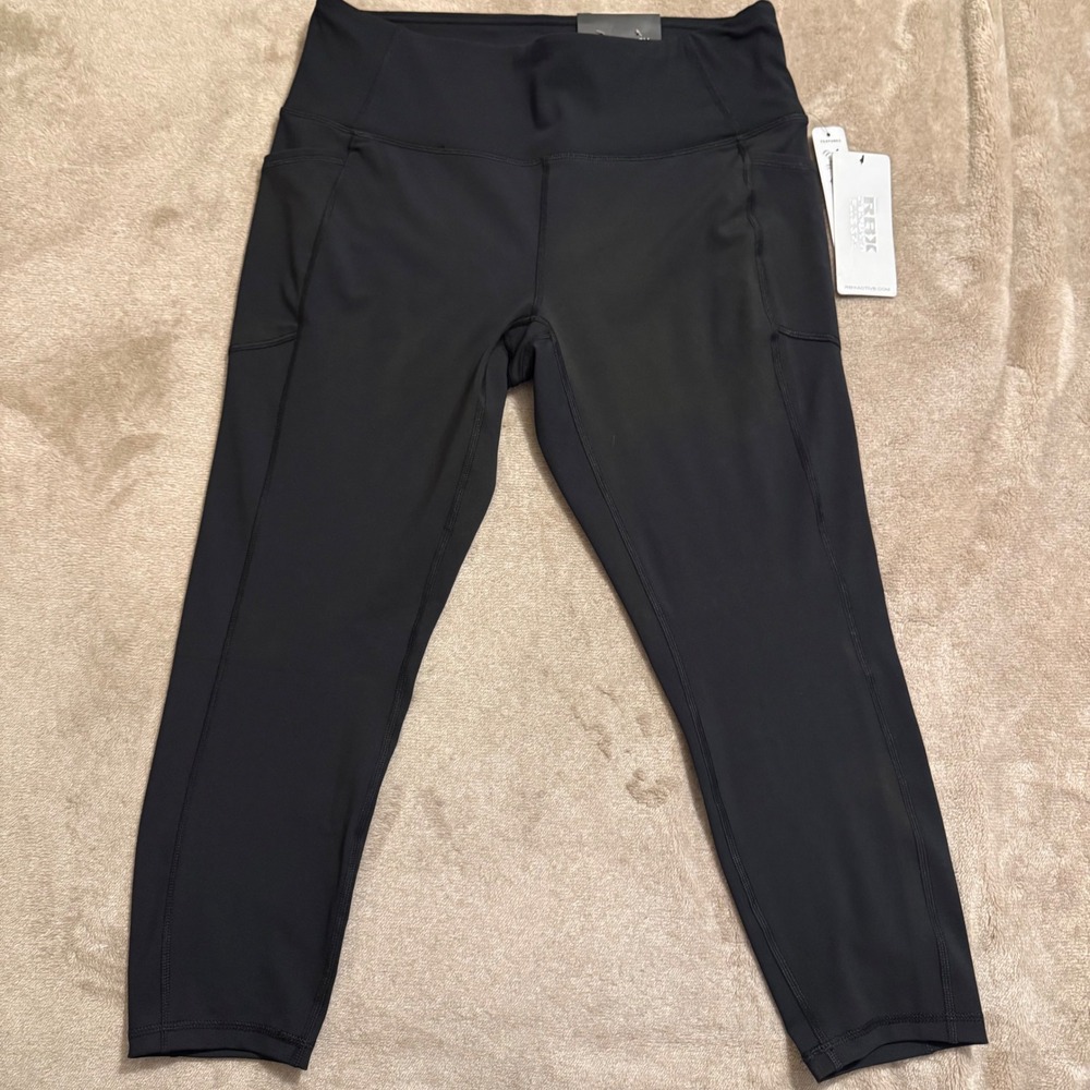 RBX Active Womens 1X Tech Flex Capri Leggings Black Pockets NWT